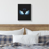 Toile Blue Glowing Angel Wings on black background (Insitu(Chambre))
