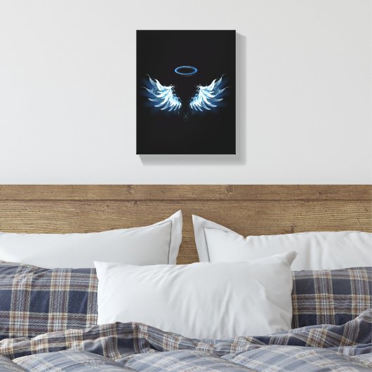 Toile Blue Glowing Angel Wings on black background (Insitu(Chambre))