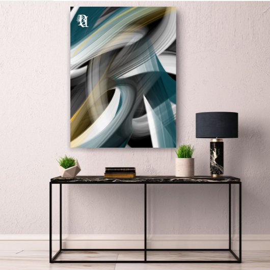 Toile Blue Green Gold Black White Gray Abstract 