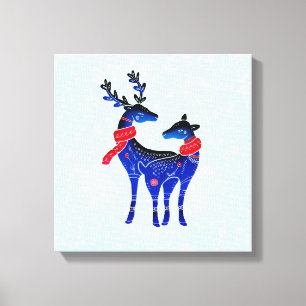 Toile Blue Nordic Christmas Reindeer Pair