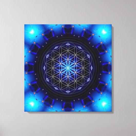 Toile blue power mandala witla flower of life (Recto)