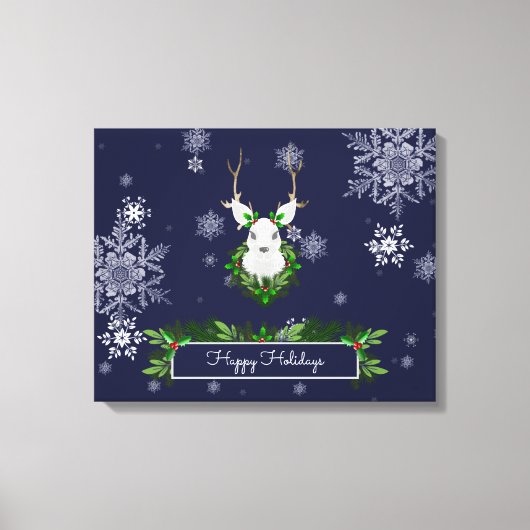 Toile Blue Reindeer Canvas Print (Recto)