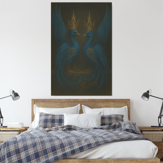 Toile Blue Royal Phoenix Duo · Luxury Canvas Print (Insitu(Chambre))