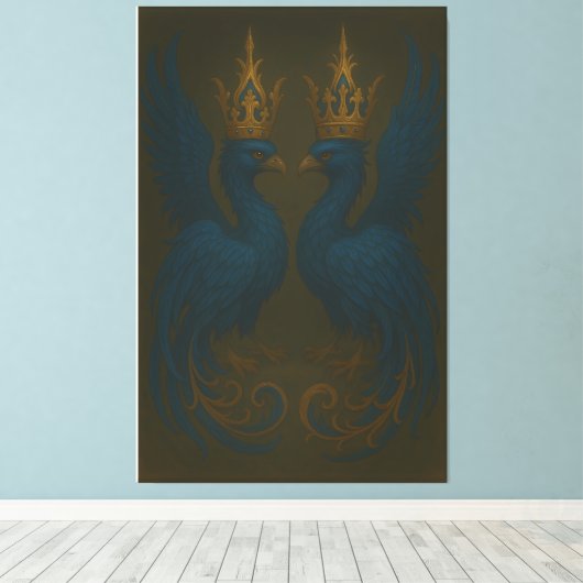 Toile Blue Royal Phoenix Duo · Luxury Canvas Print (Insitu (Plancher de Bois))