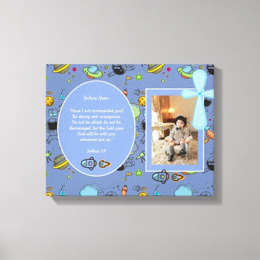 Toile Blue Space thème BAUTIZO PHOTO Bible Verse CADEAU (Recto)