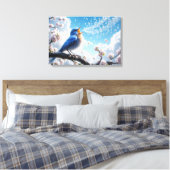 Toile Bluebird chante sur une branche de cerisier (Insitu(Chambre))