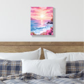 Toile Blush Beach Bay | Ocean Sunset Pink Watercolor (Insitu(Chambre))