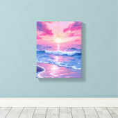 Toile Blush Ocean Sunset Waves Watercolor (Insitu (Plancher de Bois))