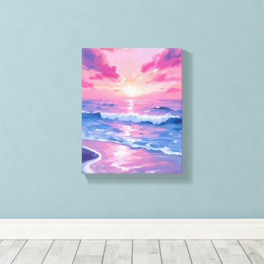 Toile Blush Ocean Sunset Waves Watercolor (Insitu (Plancher de Bois))