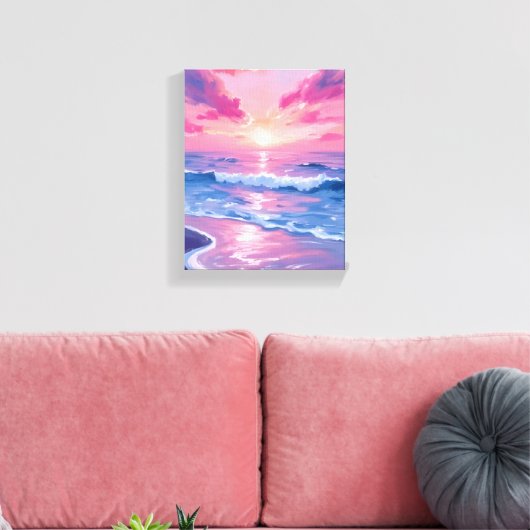Toile Blush Ocean Sunset Waves Watercolor (Insitu(Salon))