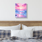 Toile Blush Ocean Sunset Waves Watercolor (Insitu(Chambre))