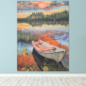 Toile Boat at Sunset: Realistic Lake Reflection wall Art (Insitu (Plancher de Bois))