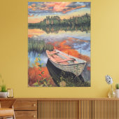 Toile Boat at Sunset: Realistic Lake Reflection wall Art (Insitu(Salon))