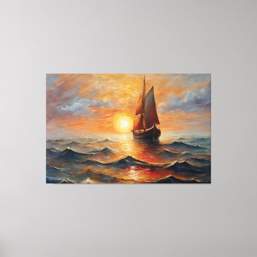 Toile Boat on the high seas with sunset  (Recto)