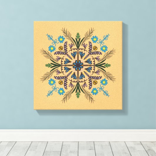 Toile Boho Botanical Mandala Tropical Green Orange (Insitu (Plancher de Bois))