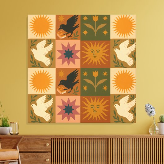 Toile Boho Celestial | Soleil et lune rétro (Insitu(Salon))