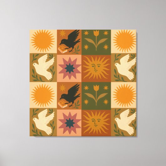 Toile Boho Celestial | Soleil et lune rétro (Recto)