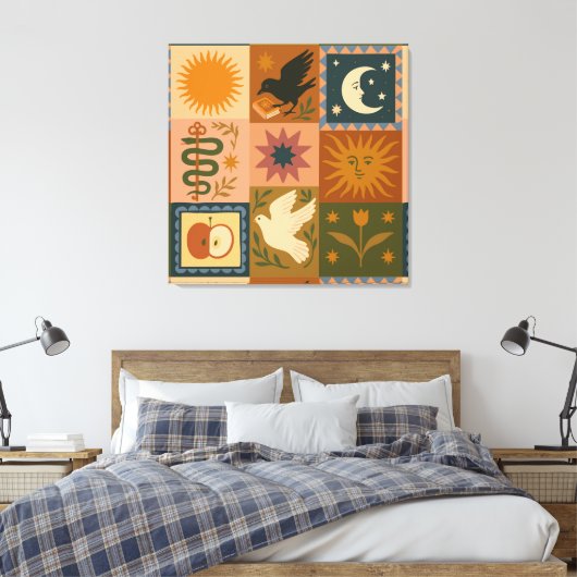 Toile Boho Celestial | Soleil et lune rétro (Insitu(Chambre))