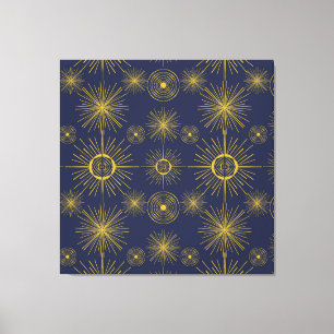 Toile Boho Celestial Sun Stars Motif bleu