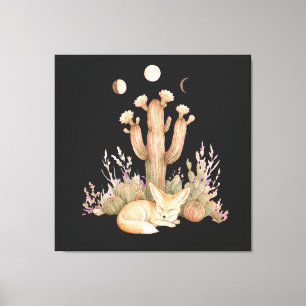 Toile Boho Désert Fennec Fox Endormi Sous Cactus Saguaro