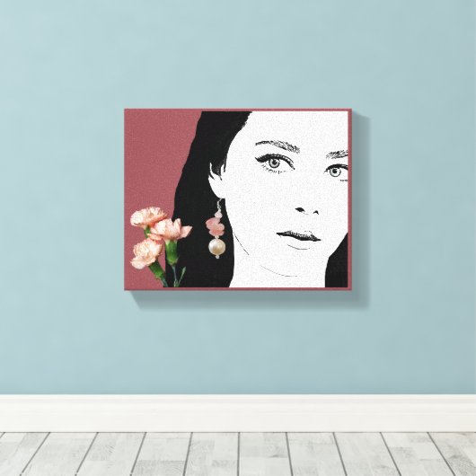 Toile Boho fille rose fleurs mode illustration tendance (Insitu (Plancher de Bois))