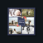 Toile Boho Flowers - Collage photo Mariage<br><div class="desc">Belle impression de toile avec un collage de six photos mariages. Le collage est bleu marine et décoré avec des illustrations de charmants bouquets de fleurs bohème. Ajoutez vos photos de mariage,  et ajoutez votre nom dans un charmant script de calligraphie.</div>