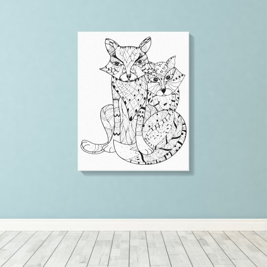 Toile Boho Fox Doodle 6 (Insitu (Plancher de Bois))