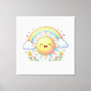 Toile Boho Kawaii Happy Sunshine Rainbow Mignon Décorati