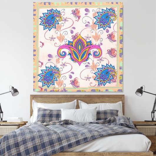 Toile Boho paisley and elephant pattern_lmandala artwork (Insitu(Chambre))