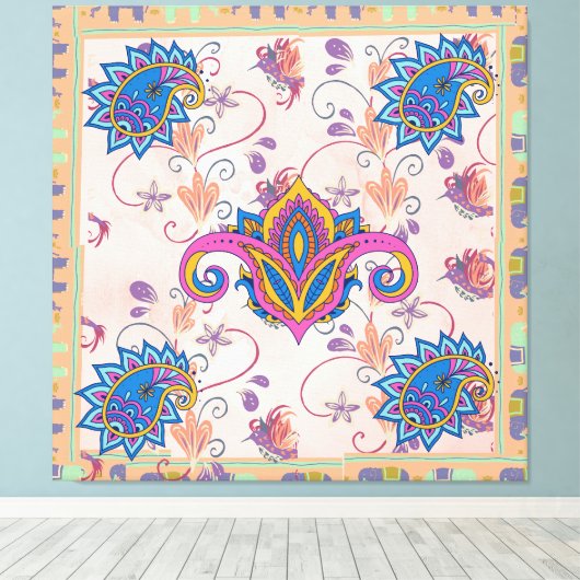 Toile Boho paisley and elephant pattern_lmandala artwork (Insitu (Plancher de Bois))