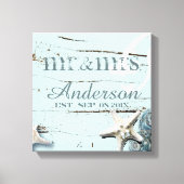 Toile bois BLue Seashells Beach Mariage m et mme (Recto)