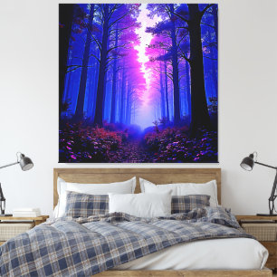 Toile Bois Crépuscule Pourpre : Art Surréaliste