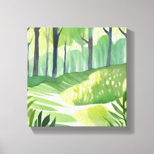 Toile Bois Fantaisiste   Paysage Aquarelle de Forêt