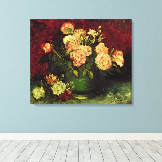 Toile Bol avec pivoines et roses par Vincent van Gogh (Insitu (Plancher de Bois))