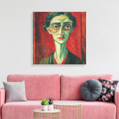 Toile Bold Expressionist Portrait in Red and Green (Insitu(Salon))