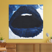 Toile Bold Navy Blue Abstract Lips Impasto Pop Art (Insitu(Salon))