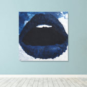 Toile Bold Navy Blue Abstract Lips Impasto Pop Art (Insitu (Plancher de Bois))