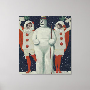 Toile Bonhomme de neige vintage et dames de Noël