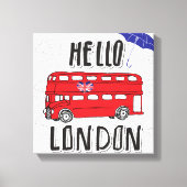 Toile Bonjour Londres | Panneau Lettré main avec paraplu (Recto)