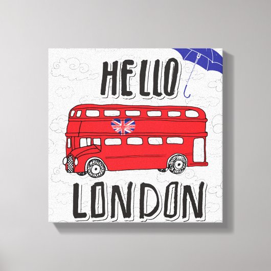 Toile Bonjour Londres | Panneau Lettré main avec paraplu (Recto)