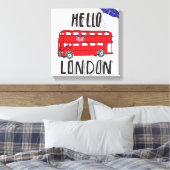 Toile Bonjour Londres | Panneau Lettré main avec paraplu (Insitu(Chambre))