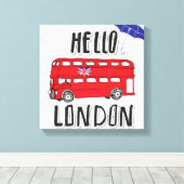 Toile Bonjour Londres | Panneau Lettré main avec paraplu (Insitu (Plancher de Bois))