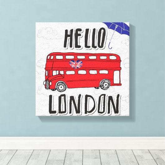 Toile Bonjour Londres | Panneau Lettré main avec paraplu (Insitu (Plancher de Bois))