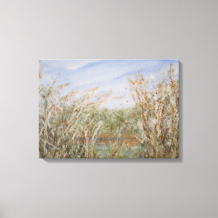 Toile Bord sauvage d'une aquarelle d'étang naturel Impr