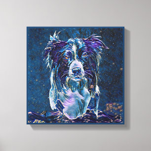 Toile Bordure Collie Bleu étoile Peinture de nuit Style