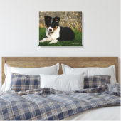 Toile Bordure Collie Chiot avec feuille dans la bouche (Insitu(Chambre))