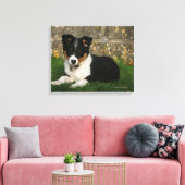 Toile Bordure Collie Chiot avec feuille dans la bouche (Insitu(Salon))
