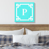 Toile Bordure de clé grecque turquoise et blanche avec m (Insitu(Chambre))