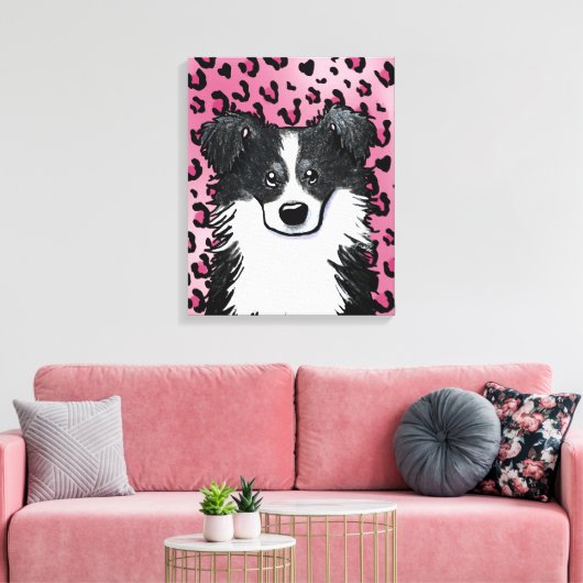 Toile Bordure KiniArt Collie léopard rose (Insitu(Salon))