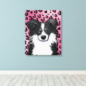 Toile Bordure KiniArt Collie léopard rose (Insitu (Plancher de Bois))